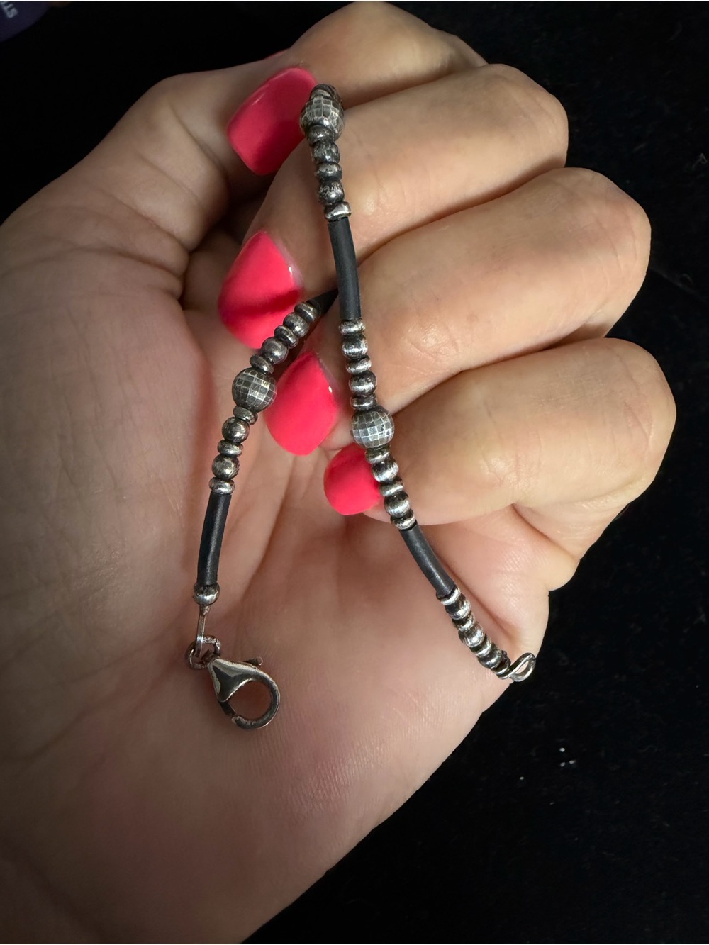 925 Sterling silver black and silver bead bracelet